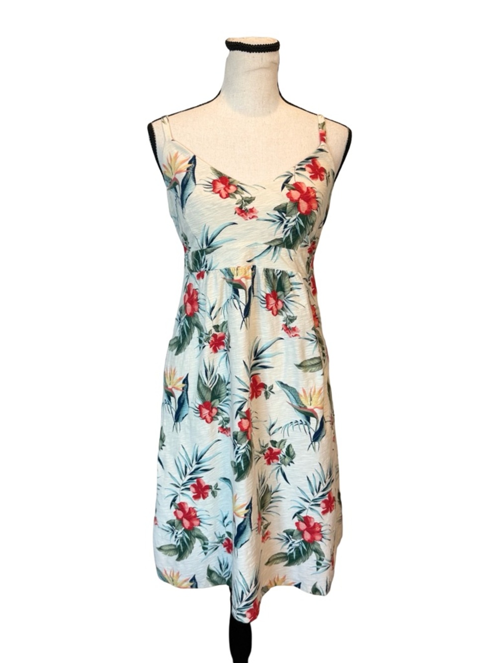 Tommy Bahama Tropical Floral Sundress Small 100% Cotton Cutout Back Hawaiian